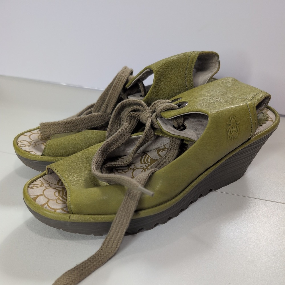 Fly London Yala Olive Green Leather Lace Up Wedge Sandals P500205017 Womens 41 - Picture 10 of 10